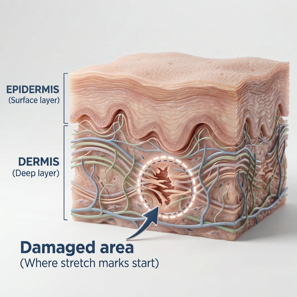Damaged area — where stretch marks start